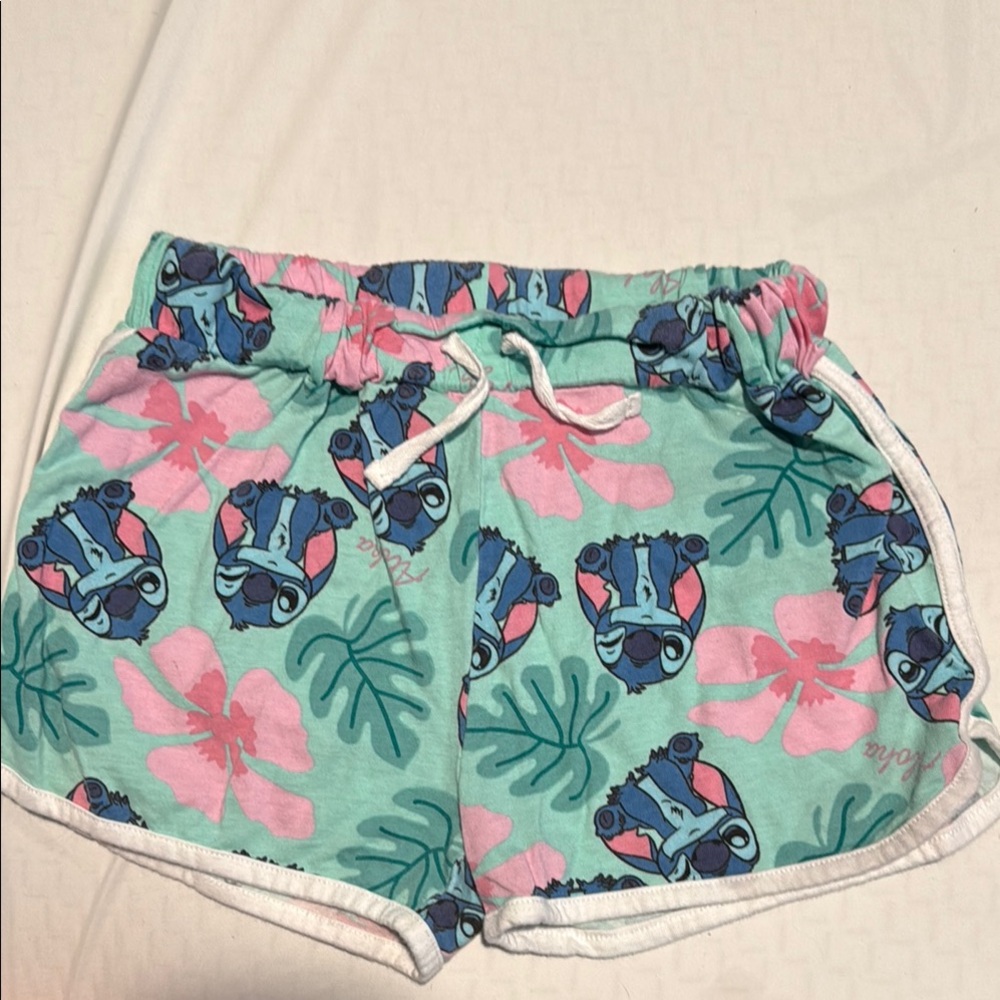 Green and Pink Athletic Shorts with Drawstring and Piping